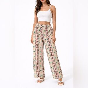Haute Hippie Style Boho Cotton Pants Wide Leg Print Size L
